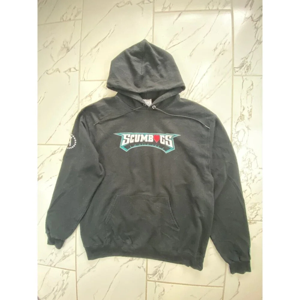 Champion Men's L Black Hoodie Scumbags Graphic Pullover Sweatshirt 50 Cotton
